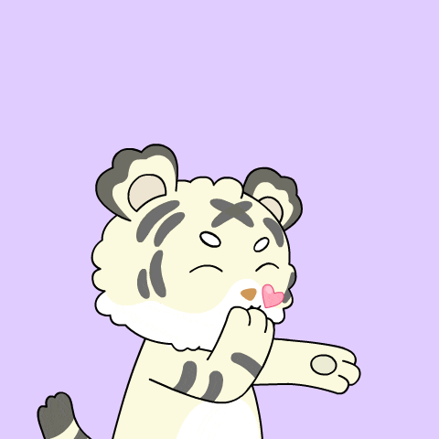 a cartoon drawing of a tiger with hearts coming out of its mouth