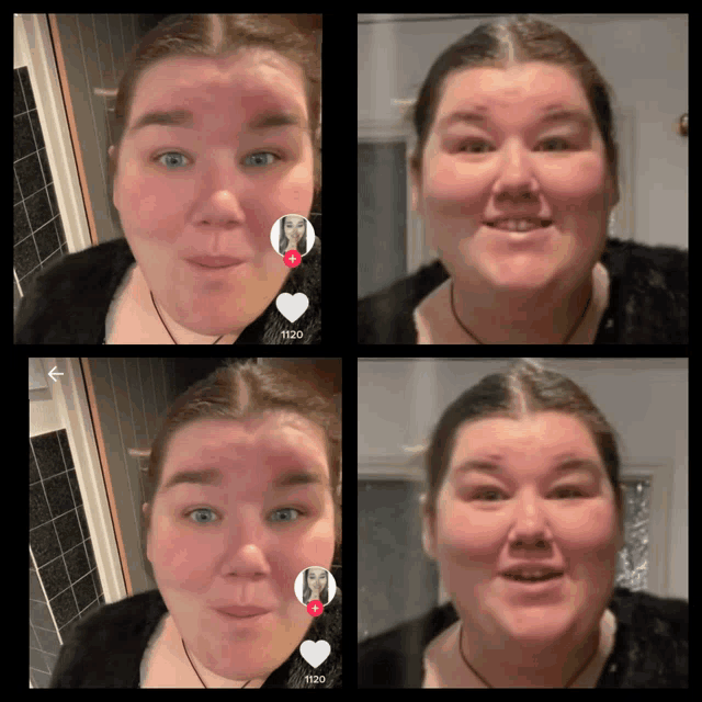 four images of a woman 's face with the number 1120 at the top