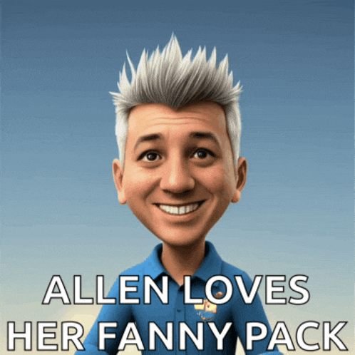 allen loves her fanny pack with a caricature of a man
