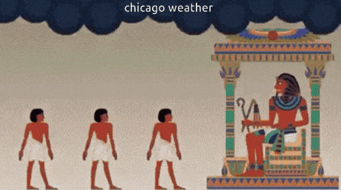 a cartoon of a pharaoh sitting on a throne with the words chicago weather above him