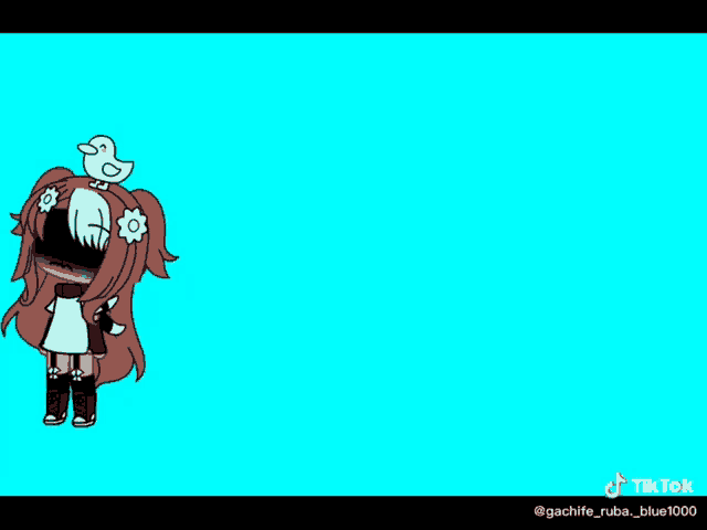 a girl with red hair is holding a gun and has a bird on her head