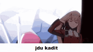 a picture of a girl with her eyes closed and the words `` jdu kadit '' written on the bottom .
