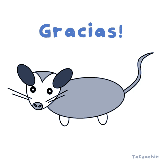 a drawing of an opossum with the words gracias written below it