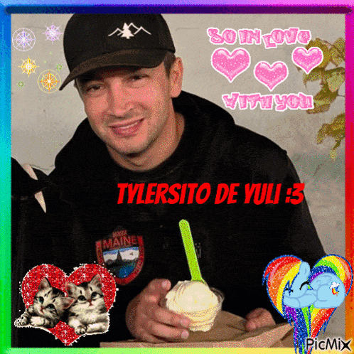 a picture of a man holding an ice cream cone with the name tylersito de yulli written on it