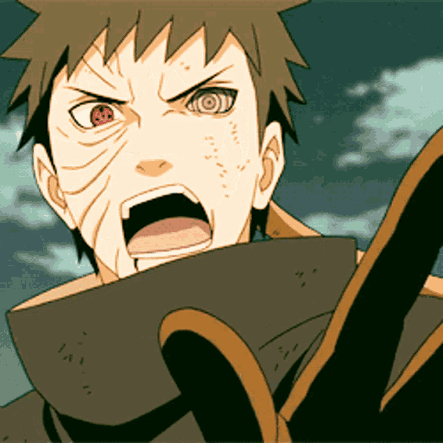 a close up of a cartoon character with red eyes and a black hood