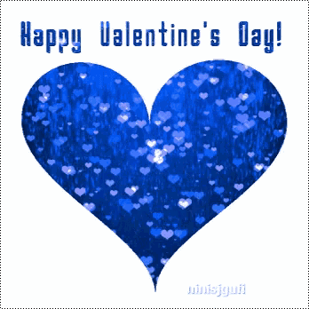 a happy valentine 's day card with a blue heart