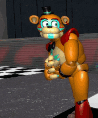 a teddy bear with a top hat is standing on the ground