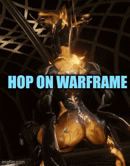 a video game character with the words hop on warframe