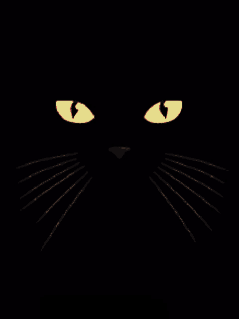 a black cat with yellow eyes and its tongue out