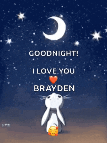 a picture of a rabbit with the words goodnight i love you brayden