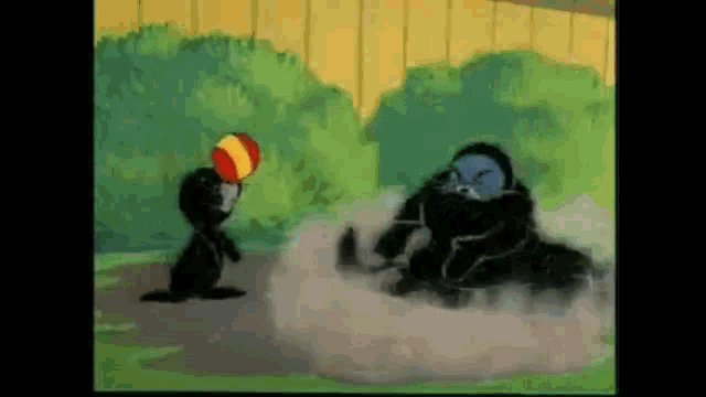 a cartoon of a gorilla holding a ball and a squirrel holding a ball .