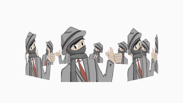 a cartoon of a man in a suit and tie with a mask on his face