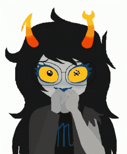 a drawing of a girl with horns and a shirt that says m on it