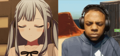 a man wearing headphones next to a picture of a girl