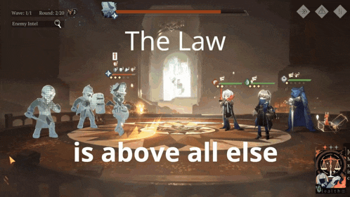 a screenshot of a video game with the words the law above all else