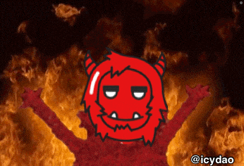 a cartoon of a red monster with the name icydao on the bottom
