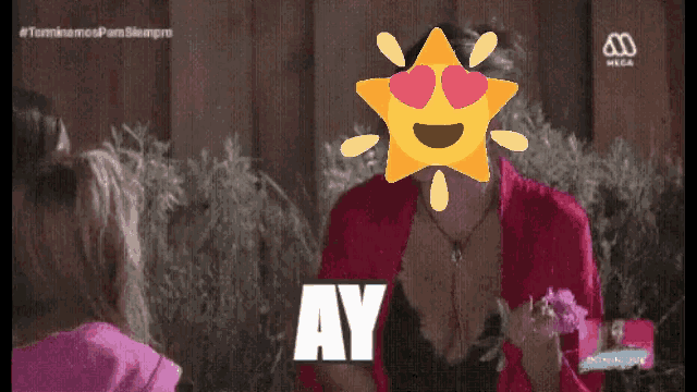 a woman with a star in her eyes and the word ay on her face