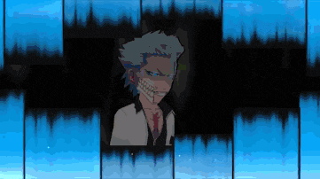 a pixel art drawing of a man with a skull on his face