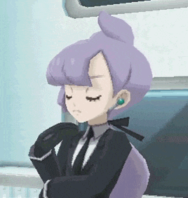 a cartoon girl with purple hair is wearing a suit and tie .