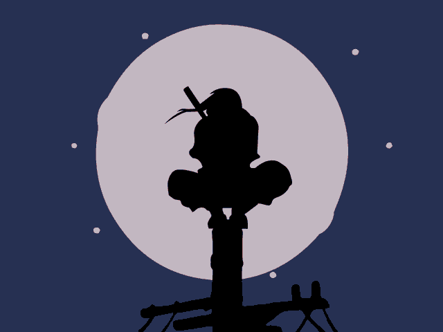 a silhouette of a person with a sword standing in front of a full moon