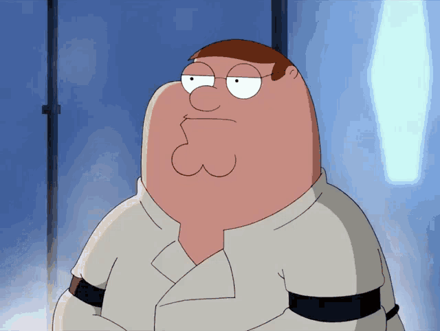 peter griffin from family guy is wearing glasses and a white shirt