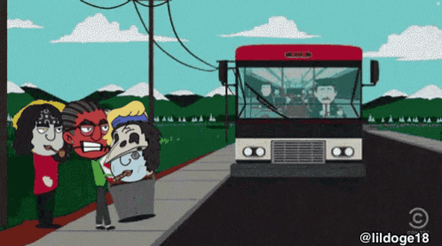 a cartoon of a group of people standing on a sidewalk in front of a bus with lildoge18 written on the bottom
