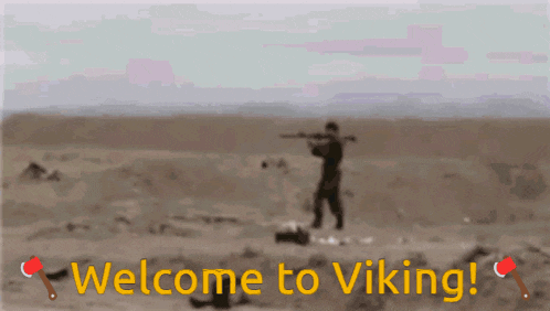 a blurred image of a man holding a rifle with the words welcome to viking below him