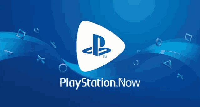 a blue background with the playstation now logo