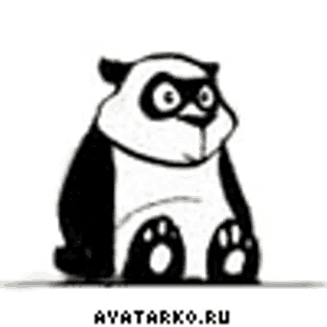 a black and white panda bear wearing a mask is sitting down .