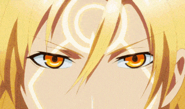 a yellow haired anime character with a circle on his face