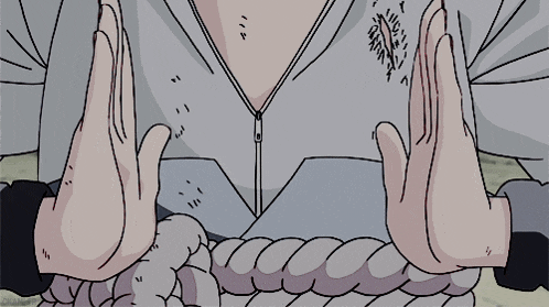 a cartoon drawing of a person 's hands tied together with a rope