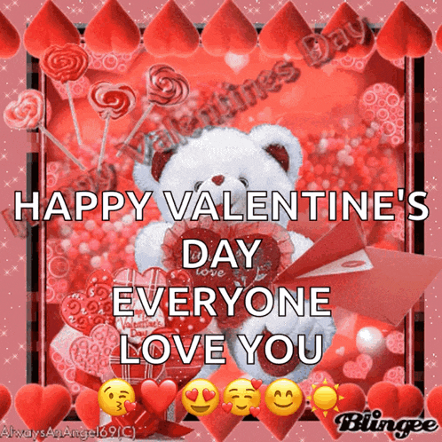 a valentine 's day greeting with a teddy bear holding a heart