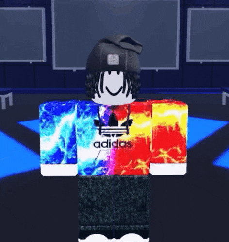 a roblox character is wearing a colorful adidas outfit