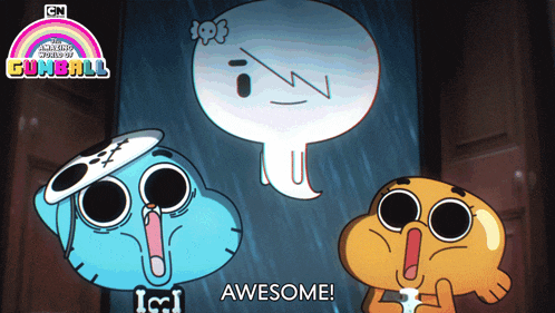 a poster for the amazing world of gumball shows a ghost and says awesome