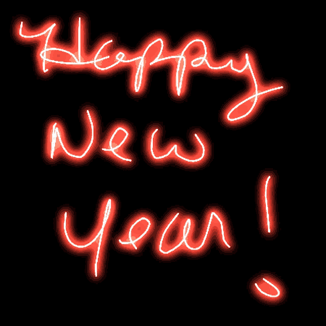 a neon sign that says " happy new year " on a black background