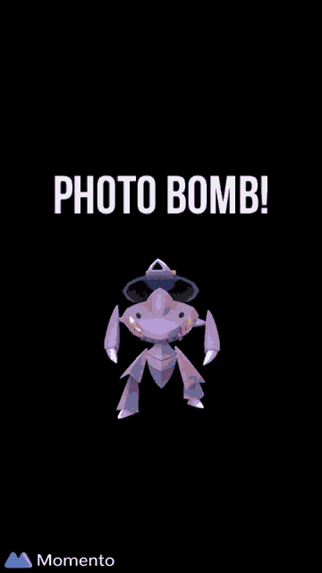a picture of a cartoon character with the words photo bomb on it