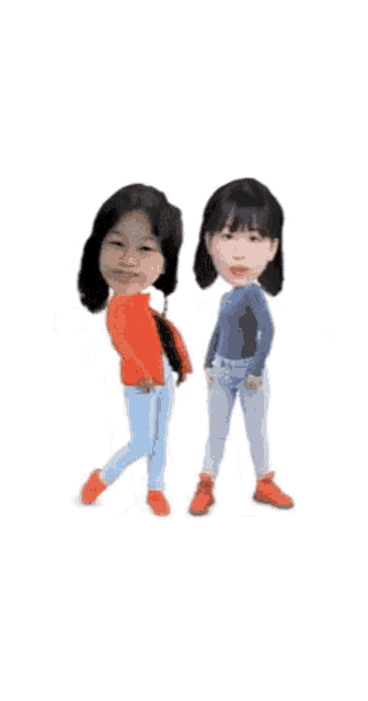 a cartoon of two girls standing next to each other on a white background