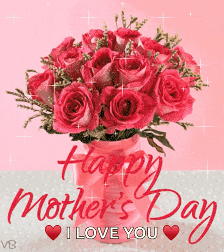 a happy mother 's day greeting card with a vase of roses