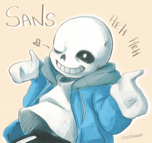 a drawing of a skeleton giving a thumbs up with the word sans above him