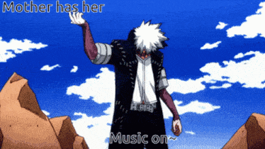 a cartoon character with the words mother has her music on below him