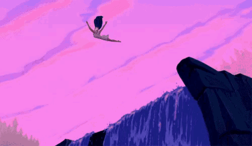 a woman is falling into a waterfall .