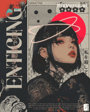 a poster of a girl with a red hat and the word seductive on it