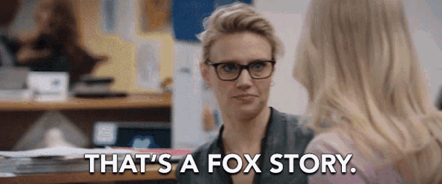 a woman talking to another woman with the words that 's a fox story