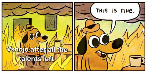 a cartoon of a dog sitting in front of a fire saying " this is fine "