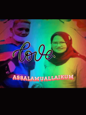 a man and a woman are standing next to each other with the word love written above them