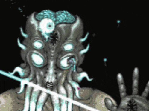 a pixel art of a monster with a sword in its hand
