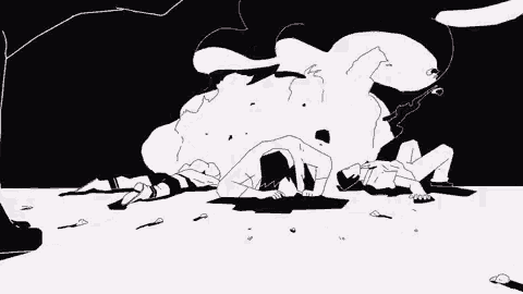 a black and white drawing of three wolves with red eyes standing next to each other on a white background .