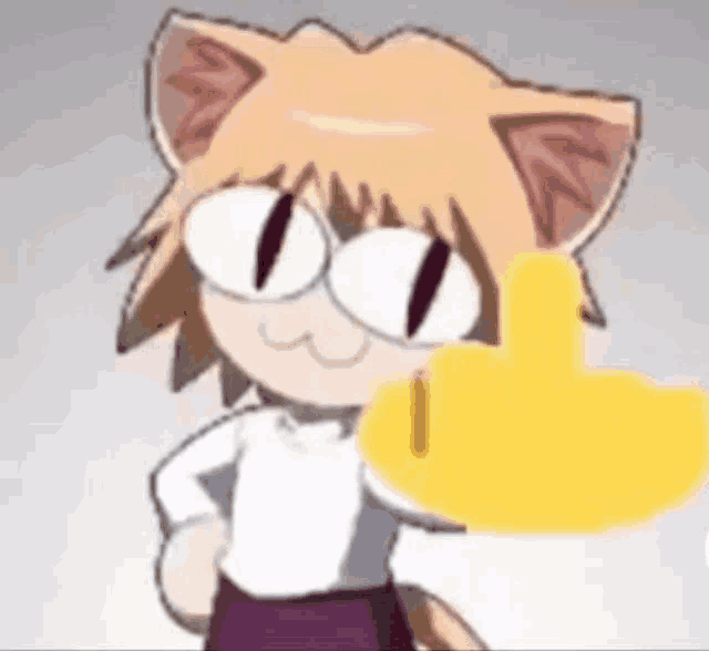 a cartoon cat with glasses is giving a thumbs up sign .