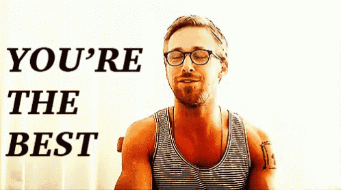 a man wearing glasses is giving a thumbs up in front of a sign that says you 're the best