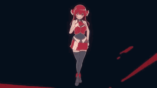a girl with red hair is standing in front of a large heart